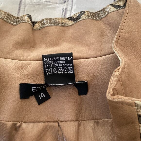 Etcetera Jacket Women’s Size 14 Tan 100% Leather with Faux Snakeskin Accents - Picture 5 of 12